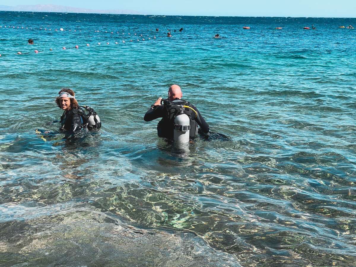 Divers get ready to descend at Lighthouse